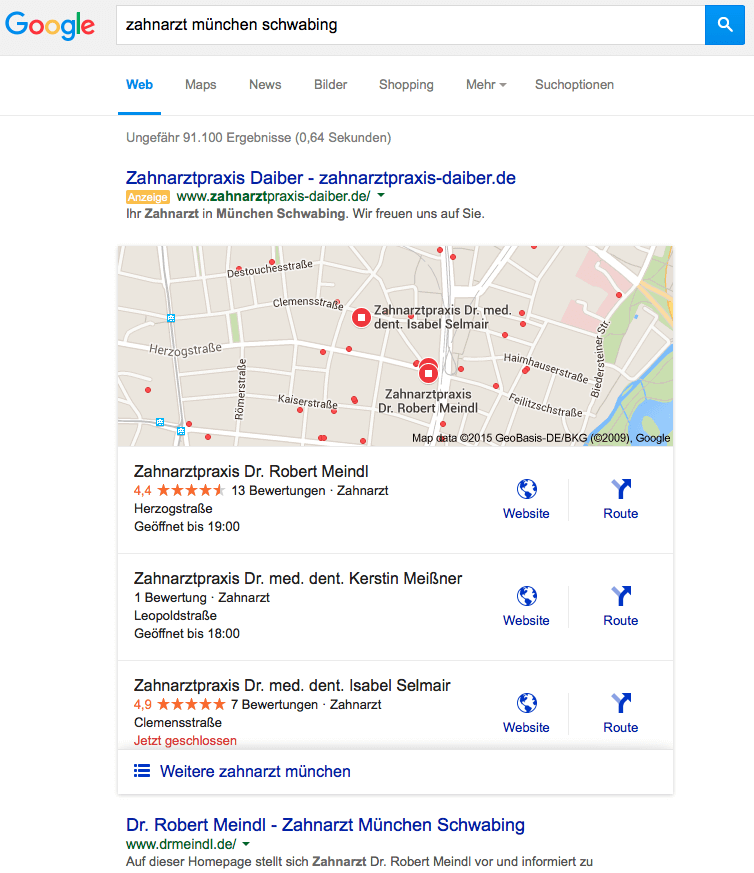 Google Lokale Suche Ergebnis für Zahnarzt München Schwabing