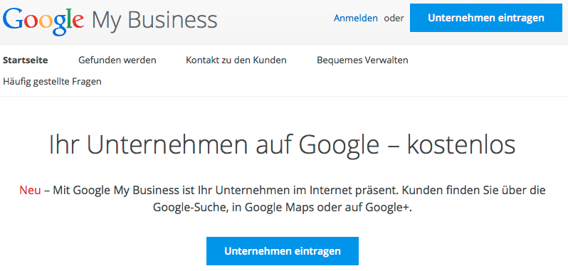 Google My Business Startseite Anmeldung